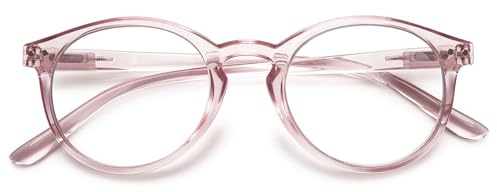 MAGIMODAC Damen Anti-Blaulicht Lesebrille Rund Federscharnier Lesebrillen Leicht Oval Computer-Lesebrille mit Etui Transparent Rosa +4.00