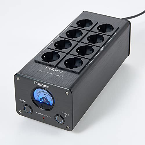 Pailvens Netzfilter Steckdosenleiste HiFi, 8 Fach Entstörfilter Steckdose mit Zeigerablesung, Überspannungsschutz, Lastschutz bis 15 A, Mehrfachsteckdose für Lautsprecher, CD DVD Player, Schwarz