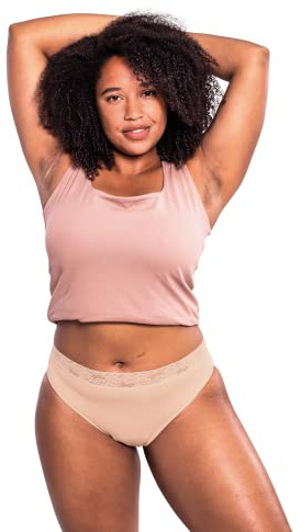SELENACARE Periodenunterwäsche Classic - Menstruationsunterwäsche für Damen, waschbarer & antibakterieller Perioden Slip, 100% vegan, nachhaltig, 25ml Absorption, Größe S (32/34), beige