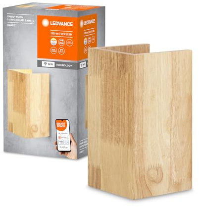 LEDVANCE Lampada ORBIS WOOD SMART+ Wi-Fi, lampada da parete per interni a LED dimmerabile, illuminazione 14W, 3000-6500K, 600lm, forma quadrata in vero legno, certificato FSC, 21x11cm