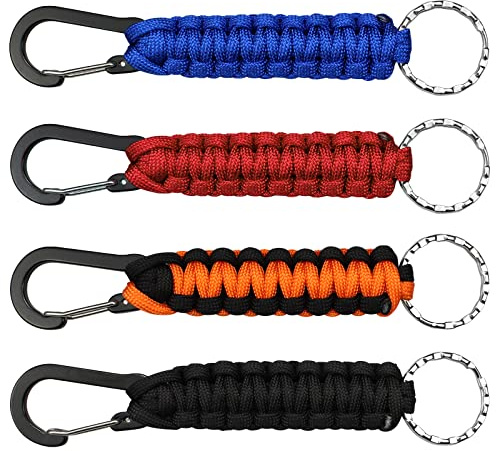 duisoad 4 Stück Paracord Schlüsselanhänger, Karabiner, geflochten, mit Schlüsselanhänger, Werkzeug für Camping im Freien