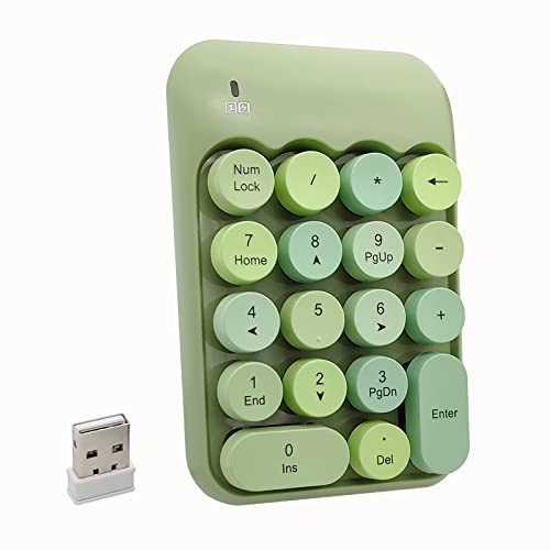 Seaciyan Pavé numérique sans fil, ergonomique, mignon, coloré, rétro, mini clavier numérique portable, clavier externe sans fil 2,4 G pour ordinateur, ordinateur portable (vert)
