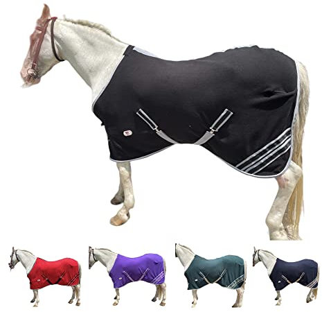 Majestic Ally Pferdedecke aus Fleece, fusselfrei, mit silberfarbenem geflochtenem Seil (80, schwarz)