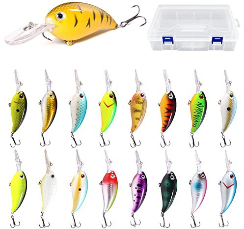 Angelköder Set 17 Stück, Wobbler Crankbaits mit Köderbox Angeln, Tief Tauchende Wobbler für Hecht, Forellen, Perch, Trout, Sander Angelzubehör Fishing Accessories