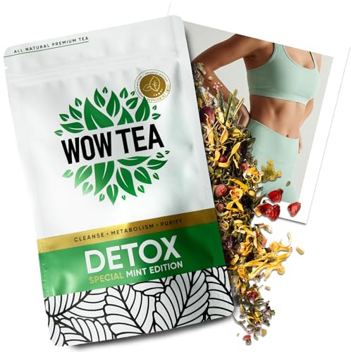WOW TEA Mint Detox Tee zum Abnehmen–21-Tage Entgiftungstee & Entschlackungstee mit Grüner Minze–Kräutertee zur Unterstützung von Stoffwechsel, Verdauung & leichtem Bauchgefühl–150 g lose, Made in EU