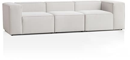 Genua Modular Sofa 3-Sitzer, individuell kombinierbare Wohnlandschaft bestehend aus Sitzelement mit Armteil links und rechts + Sitzelement ohne Armteil - strapazierfähiges Möbelgewebe, weiß