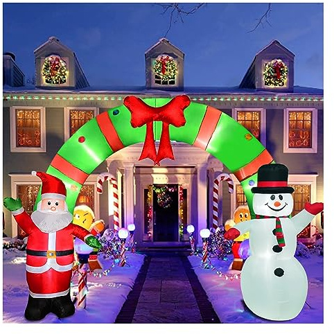 12 Ft Lighted Christmas Inflatable Archway, Inflatable Santa Claus and Snowman Arch Indoor and Outdoor Holiday Decorations, Built-in Led Lights, Large Outdoor Patio Decorations Garden Props