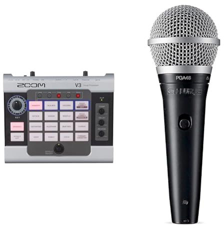 Zoom - V3 - Processeur vocal & Shure PGA48 Microphone Dynamique - Microphone à Main pour Voix avec Configuration de Prise de Son Cardioïde, Interrupteur Marche/Arrêt Discret