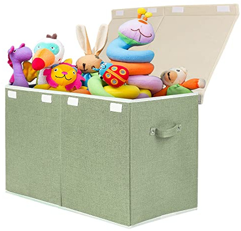 popoly Große Spielzeugkiste mit Deckel, zusammenklappbar, stabil, Spielzeugkorb, Aufbewahrungsboxen für Kinder, Jungen, Mädchen, Kinderzimmer, Spielzimmer, 63,5 x 33 x 40,6 cm