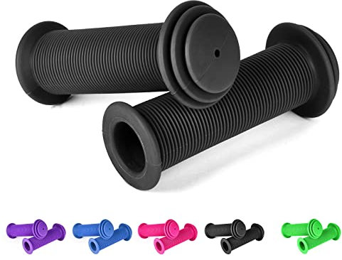URAQT Bike Handlebar Grips, Solid Color Children's Bike Handlebars, Soft Non-Slip Bicycle Handle Grip, Rubber Handle Cover Universal Kids Grips for Boys and Girls Kids Bikes(Black)