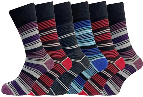 Calzini diabetici da uomo, 6 paia, calzini in cotone da uomo, con impugnatura delicata, non elastici, per piedi gonfi, con punta liscia, Tacco e punta a righe colorate 6 paia, Taglia unica