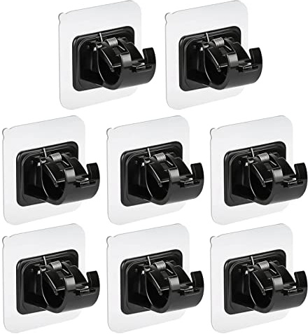 Bohoray 8Pcs Self Adhesive Curtain Rod Bracket No Drill Drapery Hook Holder Fixing Rod Holder Curtain Pole Wall Bracket Towel Rod Hook Home Bathroom Kitchen Hotel Towel Clothes Hanging (Black)