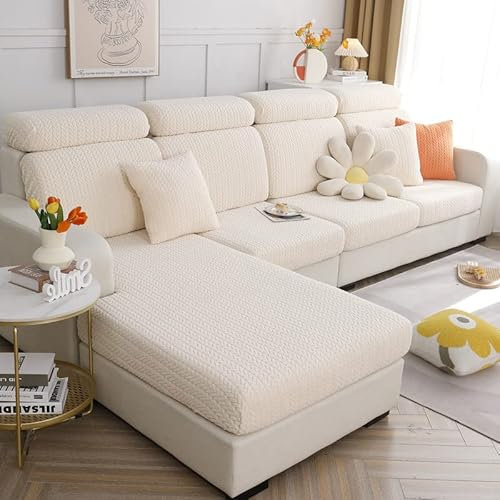 TOPCHANCES Sofa Sitzkissenbezüge - Universal Stretch Sofa Schonbezüge Couch Sitzbezug L-Form, Weich Sofasitzbezug Couch Chaiselüberzüge, Sofa Kissenschutz Bezüge (Beiger Weizen)