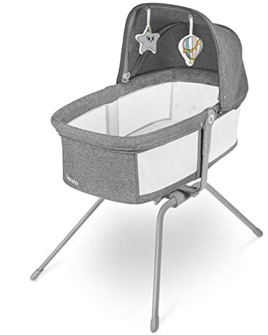 Lionelo Malin Evo Babywiege, Reisebett für Babys mit Matratze, Kinderreisebett, Reisegitterbett, von 0 bis 9 kg, Vordach, Moskitonetz, klappbar, Schaukelsystem, Liegeverstellung, schnelle Montage