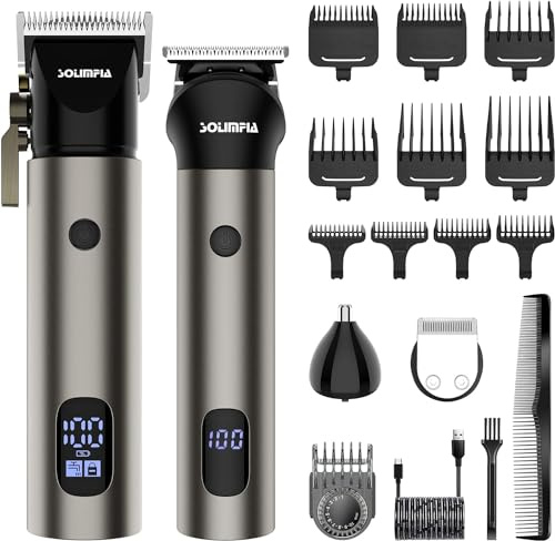 SOLIMPIA Professionelle Haarschneidemaschine &Trimmer Kit, Wiederaufladbare Kabellose Haarschneidemaschine Barbier Haar Trimmer Kit Bart Haarschneiden Grooming Kit für Männer Kind