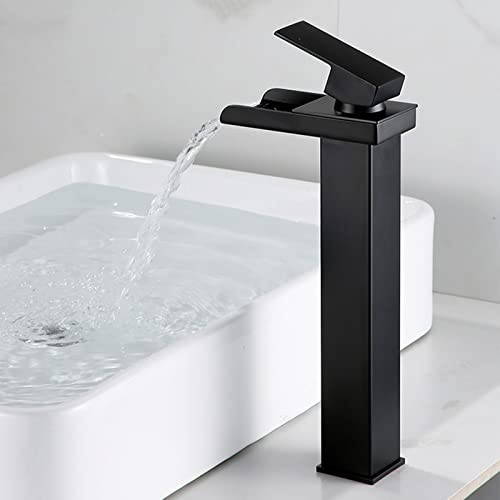 Robinet Vasque à Poser Noir Robinet Cascade Lavabo À Large Bouche Mitigeur Haut pour Vasque G1/2,B Noir
