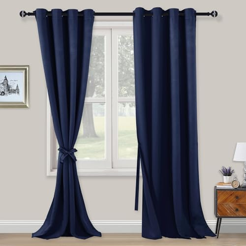 XWZO Blickdichte Vorhänge Verdunklungsvorhänge mit Ösen 2 Stücke Gardienen mit Raffhalter Lichtundurchlässige Vorhänge für Schlafzimmer,WonhzimmerBüro, 290x140 cm, Blau