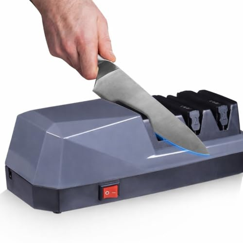 Muntel® Elektrischer Messerschärfer - Durchziehschärfer - Multifunktional - Diamantschleifsteine - Schwarz Grau