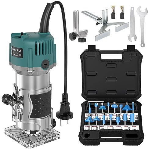 Yofuly Fresatrice Verticale per Legno Elettrica 220V 800W Rifilatore Legno Rifilatrice Elettrica con 15 pezzi 1/4 Router Set per la Decorazione fai da te Intaglio Rifilatura