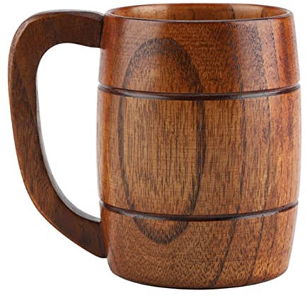 VIFERR Wooden Beer Mug, Natural Wooden Beer Cup Retro Big Capacity Beer Tankard Classic Medieval Drinkware Mug with Handle for Whiskey Coffee Tea Gift for Men Vintage Bar Accessories