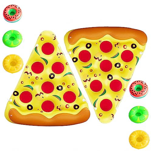 JUNZAI Luftmatratze Pool, Pizza Pool HäNgematte, Mit 3/6 GeträNkehaltern Pool HäNgematte Erwachsene FüR Erwachsene Im Beach Pool,2PCS
