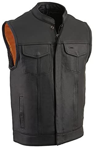 Milwaukee Leather Men's Club Style Motorcycle Vest -Premium Leather, Dual Closure, CCW Pockets, Patch-Ready Back - Large