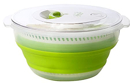 CASOTA Multi-Use Salad Spinner Dryer Collapsible - 4L, Lettuce Vegetables and Fruits Quickly Drain and Drain with Bowl, Lockable Colander Basket and Lid Kitchen Rotate
