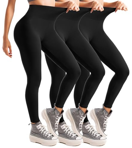 Leafigure 3 Pack Leggings for Women High Waisted Non See-Through Black Soft Workout Gym Yoga Pants LXL