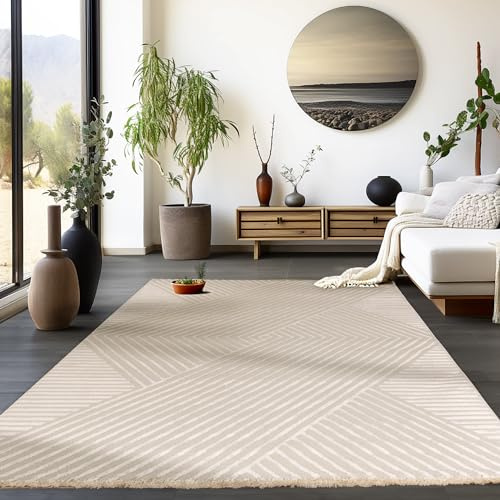 HomebyHome Kurzflor Teppich Läufer 80x250 cm Beige Modern Skandinavisch Boho Design Einfarbig 3D Effekt Weich Waschbar Pflegeleicht für Flur Eingang Küche Schlafzimmer