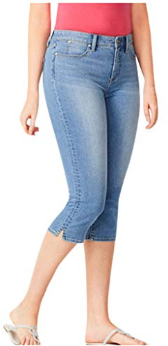 Pantalon en jean 3/4 pour femme - Taille haute - Coupe skinny - Look usé - Capri - Jean d'été court - Longueur genou - Stretch - Pantalon d'été - Pantalon en denim - Short capri - Tailles XS à 4XL,