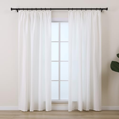 L.Z.E Gardinen Vorhänge Weiß mit Kräuselband, Sichtschutz 80% Lichtdurchlässig Gardine Vorhang für Schlafzimmer Wohnzimmer, Dünne Baumwolloptik Stores für Schiene Schienensystem 245 cm Lang Naturweiss
