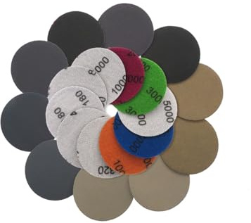 Visxcnu 24 Stück Schleifpapier 50mm Klett, Körnung 1000/1500/2000/3000/4000/5000 Grits，Schleifpad Rund Ohne Loch Nasse Trockene Schleifscheiben Exzenterschleifer Set für Auto Metall Holz