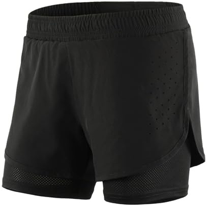 Mesing Short Sport Femme 2 en 1 Pantalon Running Course Court Été Lacets Respirant Short pour Fitness Workout Cyclisme Yoga