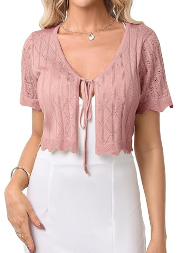 Gyabnw Damen Bolero Elegante Boleros Strickjacke Kurzarm Cardigan Aushol Festlicher Bolerojacke Schnüren Sommer