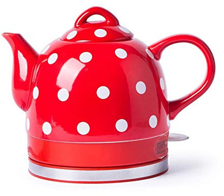 Hervidor eléctrico de cerámica, tetera de agua inalámbrica, tetera retro de 1 litro, agua rápida de 1000 W para té, café, sopa, base extraíble de avena, apagado automático, protección para hervir e