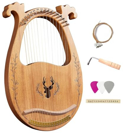 harfe instrument 16-saitige Lyra-Harfe C-Tonart-Saiteninstrument Mit Stimmschlüssel 3 Plektren Aufkleber Zubehör Für Anfänger(Natural)