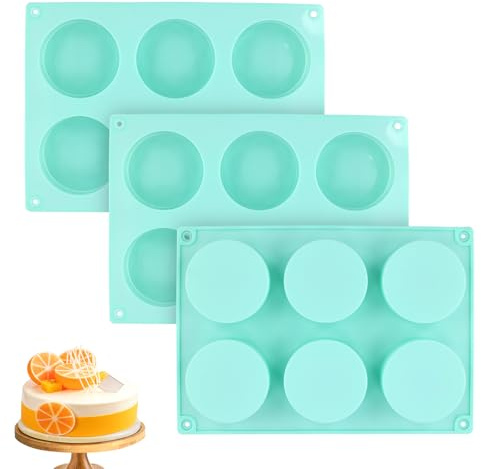3pcs Cake Puck Template Set, 6-Cavity Silicone Cake Moulds for Baking Round Chocolate Cake Stencil Cake Baking Molds Supplies for Cake, Candy, Chocolate, Dessert
