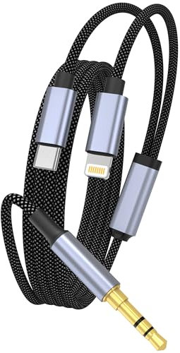 WORLDBOYU USB C Lightning auf 3,5mm Aux Audiokabel, 2 in 1 Typ C Lightning auf 3,5mm Auto Aux Stereo Kopfhörerbuchse Kabel mit PD-Ladung, kompatibel mit iPhone 15 Pro/14/13, Galaxy S24/S23, 2m