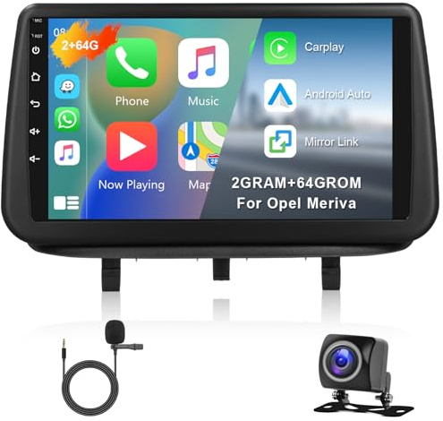 Hodozzy 2G+64G Android GPS Autoradio für Opel Meriva B 2009-2014 Wireless Carplay Android Auto, 9 Zoll Touchscreen mit Navi WiFi Bluetooth Mirrorlink HiFi FM RDS Canbus mit Rückfahrkamera