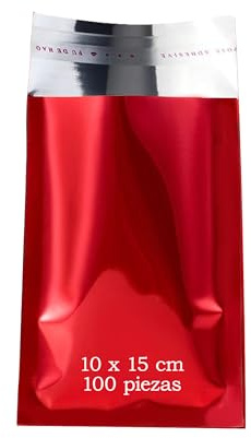 100 Sobres Metalizados Rojo con cierre Autoadhesivo Bolsa metalizada Colores para regalo oficina e invitaciones Invitados de Boda Tarjeta Eventos (Rojo Brillo, 10 x 15 cm (100 pcs))