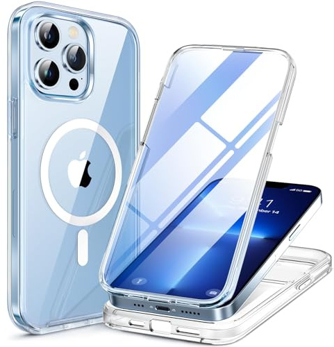 Miracase Magnetic for iPhone 13 Pro Max Case, Full Body Protection, Clear | [Built-in 9H Tempered Glass Screen Protector] Compatible with MagSafe, Military Grade Drop Proof with Clear Back Cover 6.7