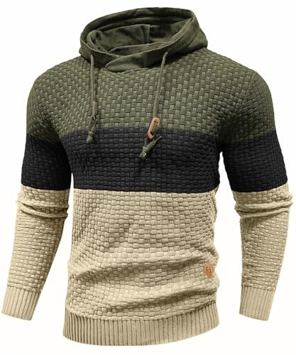 HYPESTFIT Men's Knitted Hoodies Pullover Long Sleeve Colour Block Jumpers | Designer Hoody Top,Ribbed Cuffs & Hem,Gym,Travel