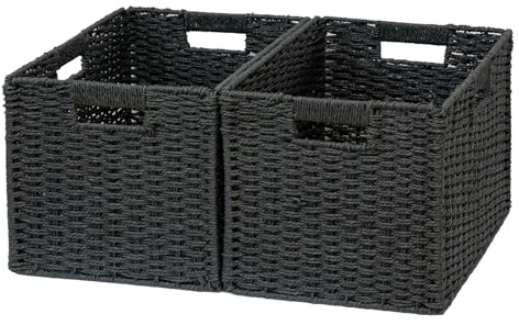 Regalkörbe, Aufbewahrungskörbe, natürliche Zutaten, faltbare Papierseilkörbe zum Organisieren 38 x 26 x 24 cm, stabile Körbe mit Griffen, Schrank-und Regalorganisatoren, faltbare Körbe