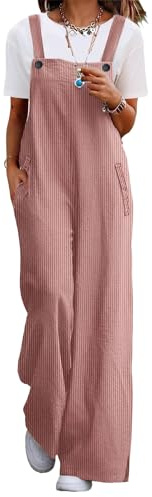 YESNO Women's Casual Corduroy Overalls Adjustable Straps Baggy Pants Wide Leg Jumpsuits with Pockets M PC2UK Pink