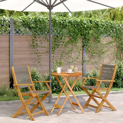 AJJHUUKI Gartenmöbel-Sets, 3-teiliges Bistro-Set, grau, Polypropylen und Massivholz