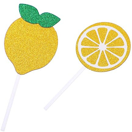 VOSAREA 2sets Glitter Lemon Cupcake Toppers Cake Topper Birthday Party Lemon Theme Decorations 24pcs*2
