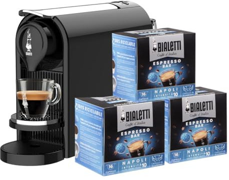 Bialetti Gioia Plus, Macchina Caffè Espresso per Capsule in Alluminio, Incluse 48 Capsule, Nero