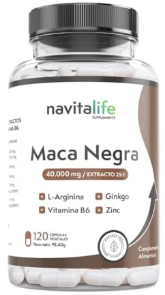 Maca Noir 40 000 mg Extrait 25:1 + Ginkgo Biloba, Zinc, L-Arginine et Vitamine B6. Boostez votre,Energie et Votre Agilité Mentale | Améliorez vos Moments les Plus Personnels. 120 Gélules