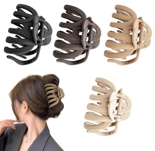 4 Stück Große Haarklammer, 9.5cm Octopus Haarspangen Damen Dickes Haar, Rutschfestes Haar Claw Clips, Große Haarklammern für Damen, Haarstyling Zubehör für Frauen Mädchen, Neutrale Farben