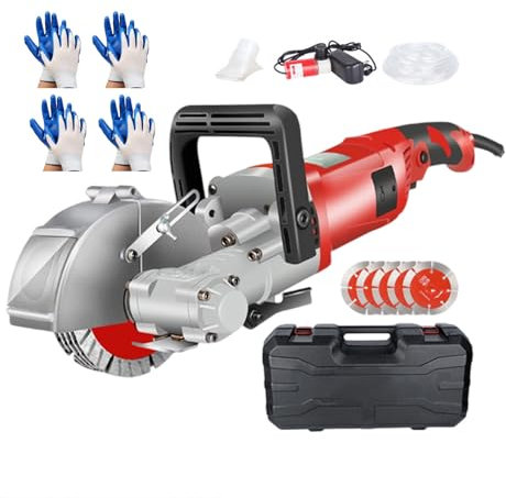 forplubossmmp Rainureuse Murale Électrique 7500 TR/Min, Coupe-Béton avec 5 Lames De Scie pour Brique, Marbre, Béton, Largeur De Coupe De 33 Mm Et Profondeur De Coupe De 37 Mm,Red